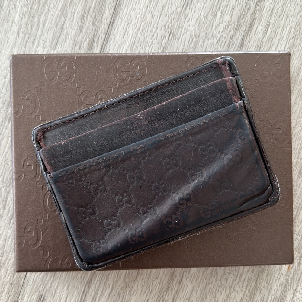 GUCCI Monogram Leather Card Holder Wallet - Picture 2 of 6
